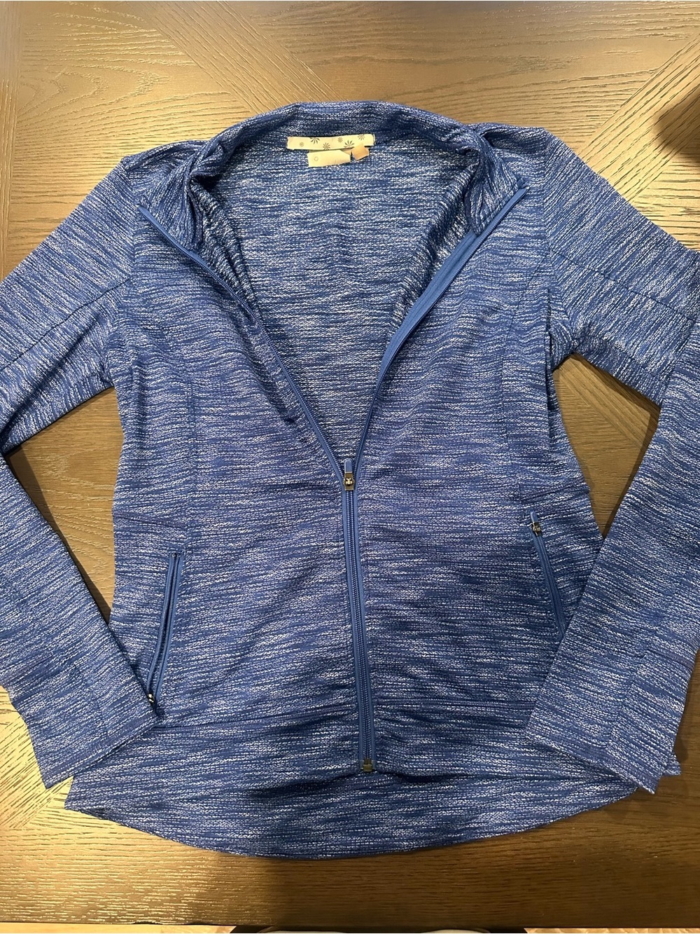 Athleta Blue Marled Active Zip Jacket